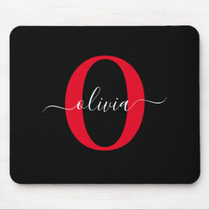 Mousepad Nome do Script Monograma Personalizado Vermelho Br