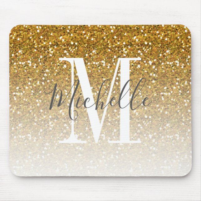 Mousepad Nome Dourado feminino do monograma da faísca de (Frente)