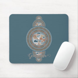 Mousepad Nome Dourado Teal Abstrato Oronal Mandala
