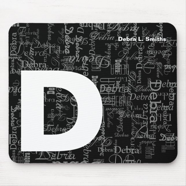 Mousepad Nome e letra maiúscula personalizada b&w (Frente)