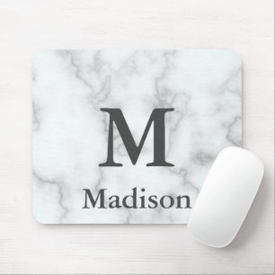 Mousepad Nome e monograma da Cinza branca "Faux" Elegante