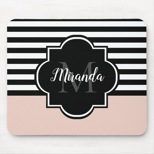 Mousepad Nome e Monograma das faixas (preto e rosa) (Frente)