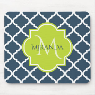 Mousepad Nome e Quatrefoil Verde do Marinho Elegante Monogr