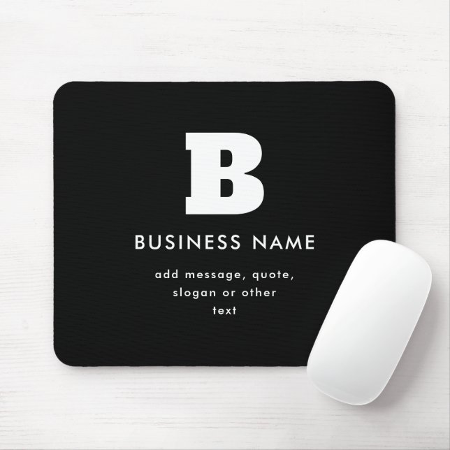 Mousepad Nome e Slogan Comercial Editável | Preto & Branco (Com mouse)