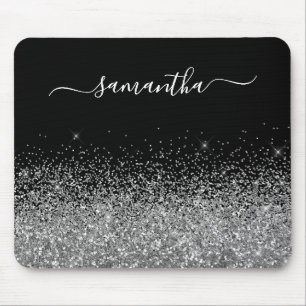 Mousepad Nome Elegante com Brilho Preto e Prata