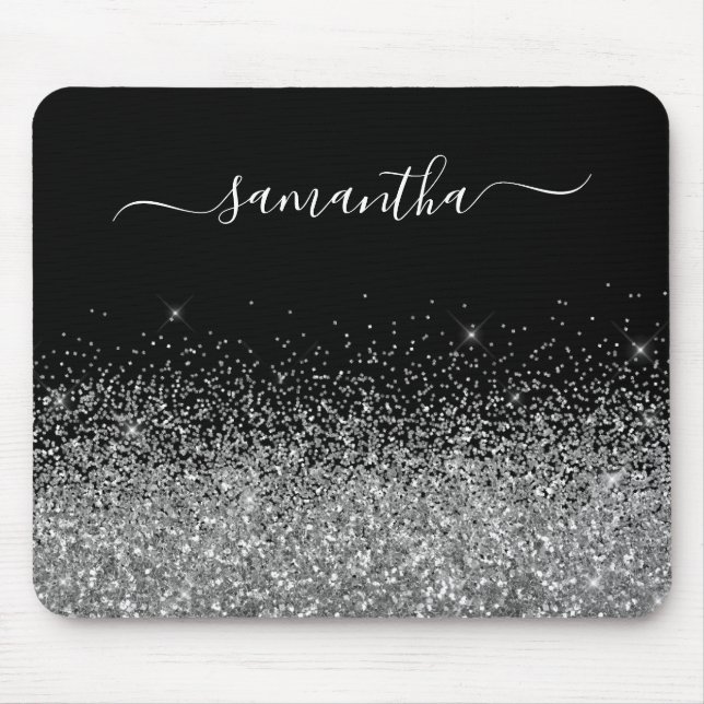 Mousepad Nome Elegante com Brilho Preto e Prata (Frente)