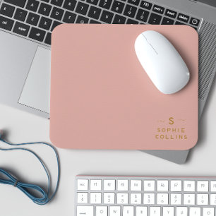 Mousepad Nome Elegante Minimalista Dourado Rosa Blush Monog
