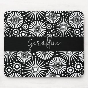 Mousepad Nome Estrela Geométrica Preta e Branca Elegante