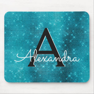 Mousepad Nome feminino do monograma da faísca do azul de