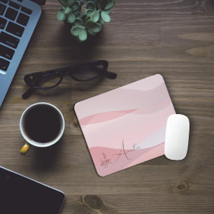 Mousepad Nome floral verde verde cor rosa-rosa-claro-onda