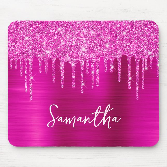 Mousepad Nome Glam com Brilho Magenta Pingando (Frente)