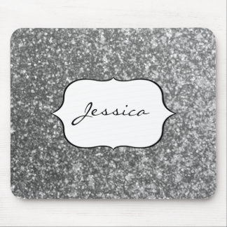 Mousepad Nome Glam feminino do encanto do brilho da prata