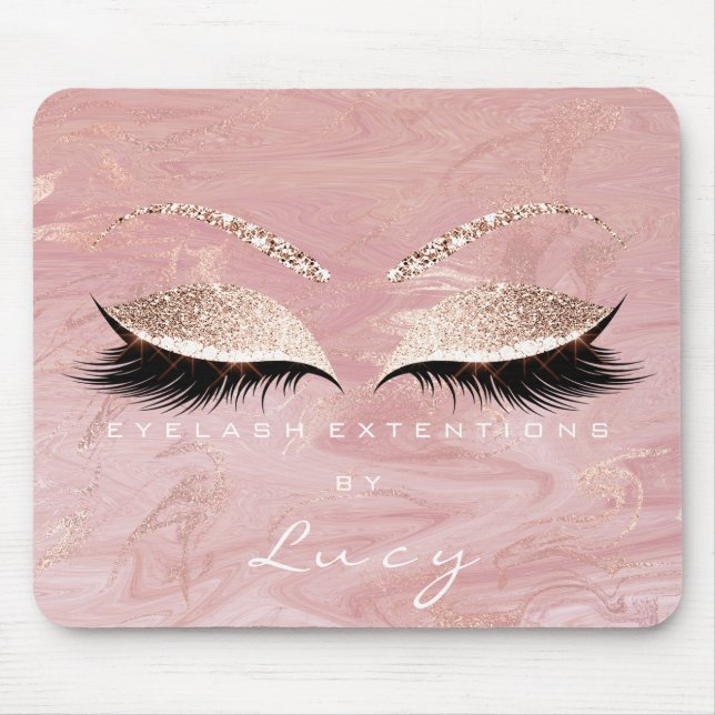 Mousepad Nome Glitter Makeup Beauty Studio Lash Pink Marble (Frente)