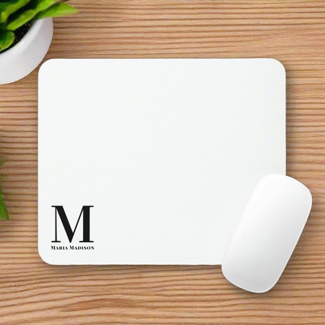 Mousepad Nome inicial preto e branco monograma moderno (Criador carregado)