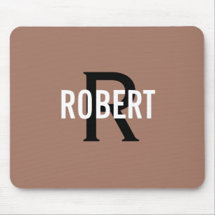 Mousepad Nome masculino do monograma preto castanho moderno