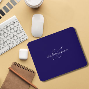 Mousepad nome minimalista clássico azul e branco personaliz