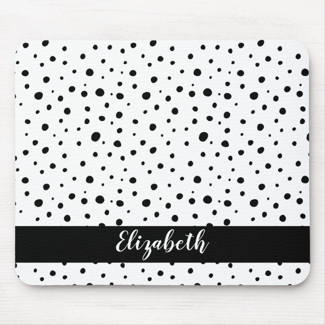 Mousepad Nome Mínimo do Abstrato Bolinhas da da Preta (Frente)