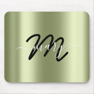 Mousepad Nome Mínimo Monograma - Preto Verde Mint