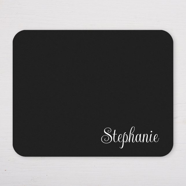 Mousepad Nome Moderno de Menina Preto e Branco (Personalized Black and White Mousepad)