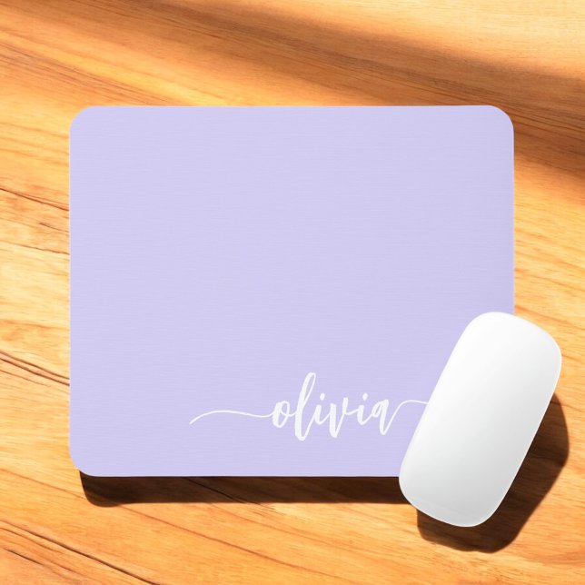 Mousepad Nome Moderno do Monograma de Script Girly Roxo da  (Criador carregado)