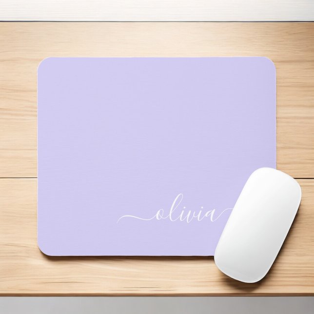 Mousepad Nome Moderno do Monograma de Script Girly Roxo da  (Criador carregado)