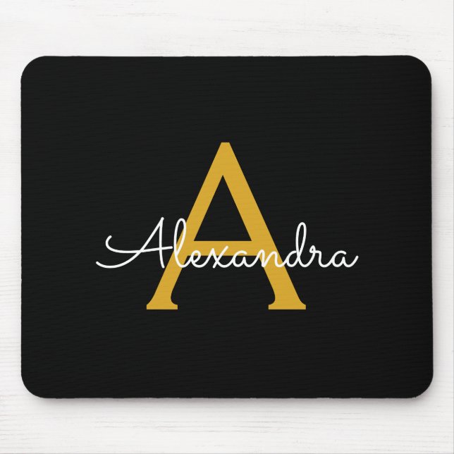 Mousepad Nome Moderno do Monograma de Script Menino Dourado (Frente)