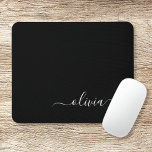 Mousepad Nome Moderno do Monograma de Script Negra Branca<br><div class="desc">Monograma branco e preto adicione seu próprio nome Mousepad (Pad do mouse). Isto faz o doce e perfeito aniversário de 16 anos,  casamento,  chá de panela,  aniversário,  chá de fraldas ou festa de solteira presente para alguém que ama luxo de luxo e estilos quíticos.</div>