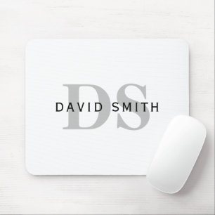 Mousepad Nome Moderno e Monograma Preto branco e Cinzas
