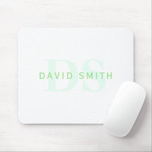 Mousepad Nome Moderno e Monograma Verde e branco