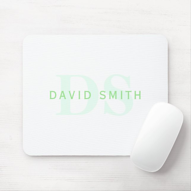 Mousepad Nome Moderno e Monograma | Verde e branco (Com mouse)