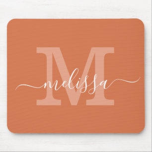 Mousepad Nome Moderno Simples Monograma Terracotta Inicial