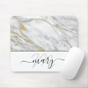 Mousepad Nome Monograma Cinza Dourada Marble Abstrato
