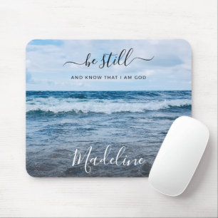 Mousepad Nome Monograma Citação Cristã Foto Praia