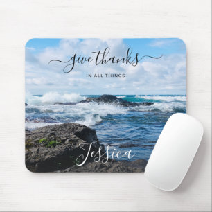 Mousepad Nome Monograma Citação Cristã Foto Praia
