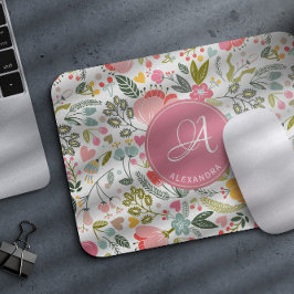 Mousepad Nome monograma das flores cor-de-água moderna cor 