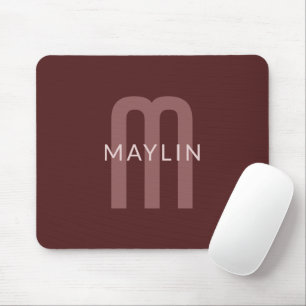 Mousepad Nome Monograma de aparência Moderna Maroon Red