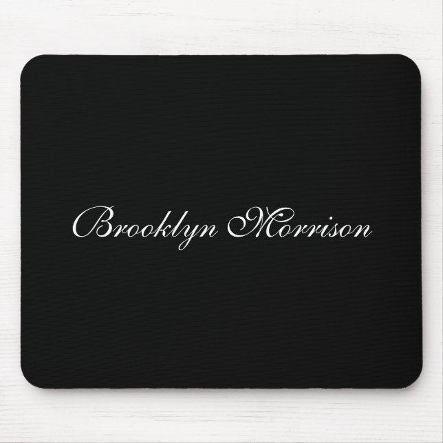 Mousepad Nome monograma de script personalizado preto Elega (Frente)