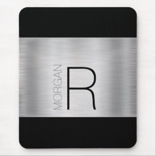 Mousepad Nome Monograma DIY, Preto Cinza, Prata Brilhante, 