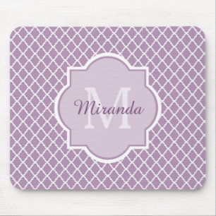 Mousepad Nome Monograma do Quatrefoil Roxo de Lavanda bonit
