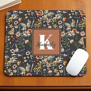 Mousepad Nome Monograma Floral Boho Moderno