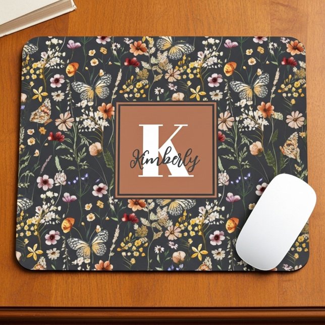 Mousepad Nome Monograma Floral Boho Moderno (Criador carregado)