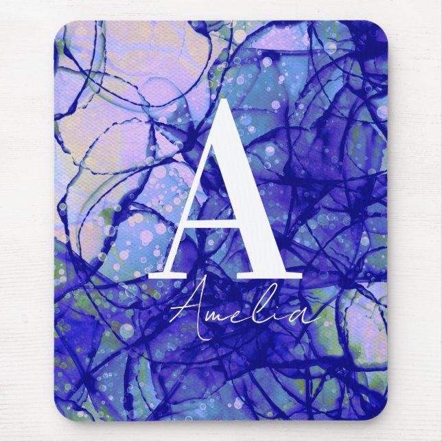 Mousepad Nome Monograma legal Abstrato Azul (Frente)