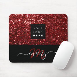 Mousepad Nome Monograma Logotipo Glitter Mínimo da Borgonha