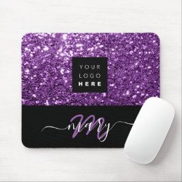 Mousepad Nome Monograma Logotipo Glitter Roxo Mínimo
