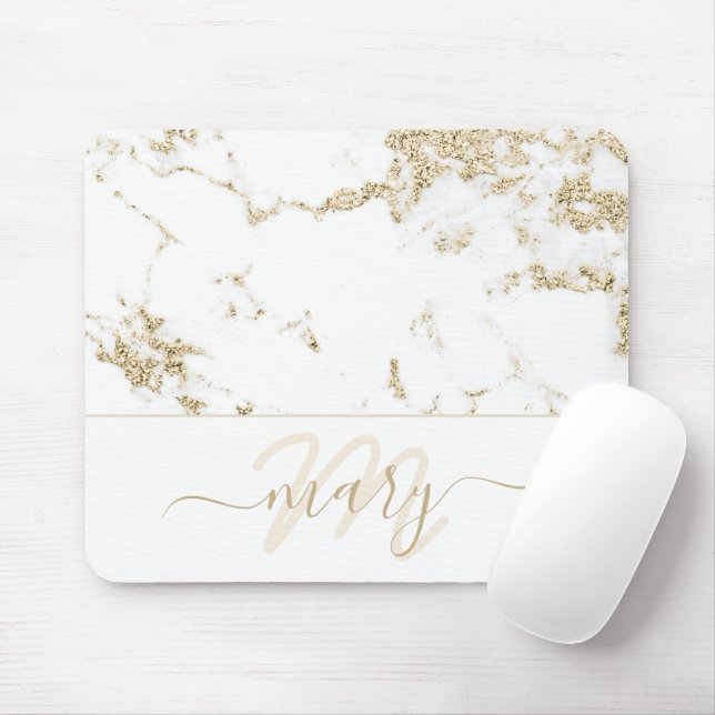 Mousepad Nome Monograma Marble Elegante Dourado Abstrato Br (Com mouse)