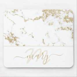 Mousepad Nome Monograma Marble Elegante Dourado Abstrato Br