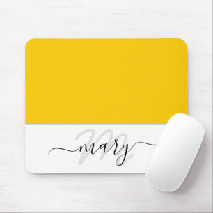Mousepad Nome Monograma Mínimo Amarelo Limão Branco Moder