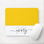Mousepad Nome Monograma Mínimo Amarelo Limão Branco Moderno<br><div class="desc">Abstrato moderno Design Contemporâneo Design italiano Florença de italiano florence K</div>