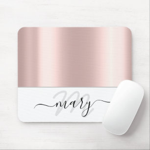 Mousepad Nome Monograma Mínimo Rosa Blush White Modern