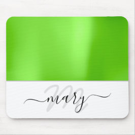 Mousepad Nome Monograma Mínimo Verde Branco Verde Moderno